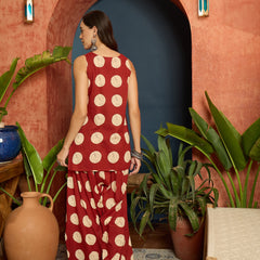 Stylum Women's Rust Polka Dot Printed Pure Cotton Straight Kurti With Farshi Salwar Set (KSRUSTGOTTEX)