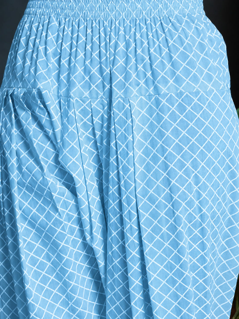 Stylum Women's Sky Floral Printed Pure Cotton Straight Kurti With Farshi Salwar (KSSKYCHAKLI)