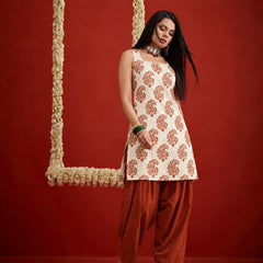 Stylum Women's White Printed Rayon Short Kurti With Farshi Salwar Set (KSWHITEHAYATT)