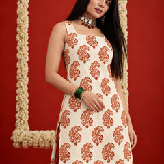 Stylum Women's White Printed Rayon Short Kurti With Farshi Salwar Set (KSWHITEHAYATT)