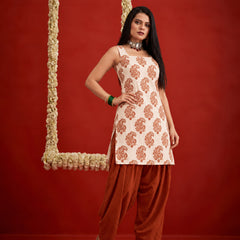 Stylum Women's White Printed Rayon Short Kurti With Farshi Salwar Set (KSWHITEHAYATT)