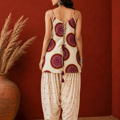 Stylum Women's Wine Bandhej Printed Pure Cotton Staright Short Kurti With Farshi Salwar (KSWINETROLLY)