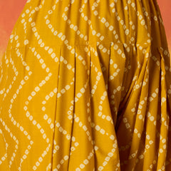 Stylum Women's Yellow Bandhej Printed Pure Cotton A-Line Kurti With Farshi Salwar (KSYELLOWNAYIKA)