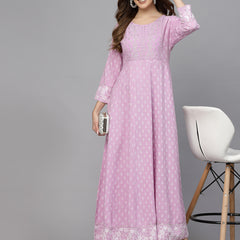 Stylum Women's Green Printed & Embroidered Rayon Anarkali Kurta (LAVENDERDION)