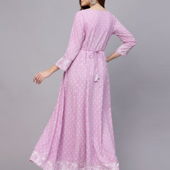 Stylum Women's Green Printed & Embroidered Rayon Anarkali Kurta (LAVENDERDION)