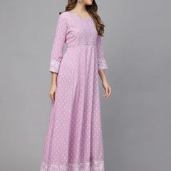 Stylum Women's Green Printed & Embroidered Rayon Anarkali Kurta (LAVENDERDION)