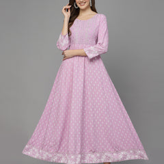 Stylum Women's Green Printed & Embroidered Rayon Anarkali Kurta (LAVENDERDION)