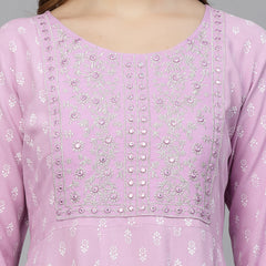 Stylum Women's Green Printed & Embroidered Rayon Anarkali Kurta (LAVENDERDION)