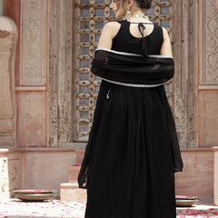 Stylum Women's Solid & Embroidered Georgette Lehenga Dupatta with Blouse (LEHBLACKBUG)