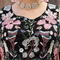 Stylum Women's Solid & Embroidered Georgette Lehenga Dupatta with Blouse (LEHBLACKBUG)