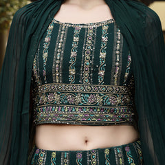 Stylum Women's Green Ethnic Motif Printed Georgette Lehenga & Blouse with Shrug (LEHGREENBLOSSOM)