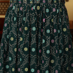 Stylum Women's Green Ethnic Motif Printed Georgette Lehenga & Blouse with Shrug (LEHGREENBLOSSOM)