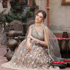 Stylum Women's Floral Printed & Embroidered Silk Blend Lehenga Dupatta with Blouse (LEHGREENHILL)