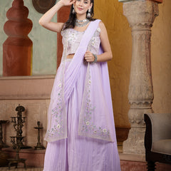 Stylum Women's Printed & Embroidered Georgette Draped Lehenga Saree with Blouse (LEHLEVNDERCOCO)