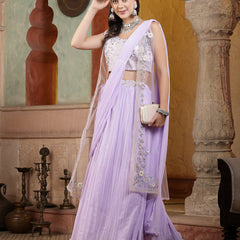 Stylum Women's Printed & Embroidered Georgette Draped Lehenga Saree with Blouse (LEHLEVNDERCOCO)