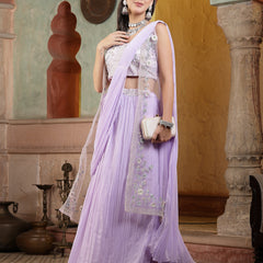 Stylum Women's Printed & Embroidered Georgette Draped Lehenga Saree with Blouse (LEHLEVNDERCOCO)