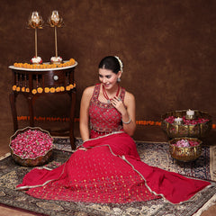 Stylum Women's Magenta Embroidered Georgette Lehenga & Blouse with Dupatta (LEHMAGENTAMANNAT)