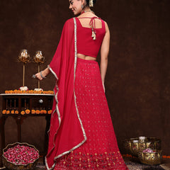 Stylum Women's Magenta Embroidered Georgette Lehenga & Blouse with Dupatta (LEHMAGENTAMANNAT)