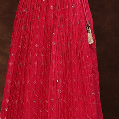 Stylum Women's Magenta Embroidered Georgette Lehenga & Blouse with Dupatta (LEHMAGENTAMANNAT)