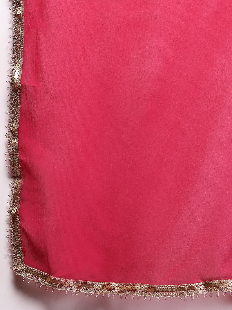 Stylum Women's Magenta Embroidered Georgette Lehenga & Blouse with Dupatta (LEHMAGENTAMANNAT)