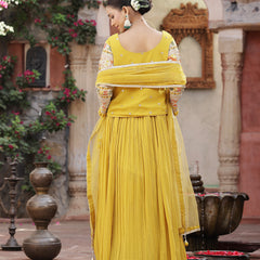 Stylum Women's Solid & Embroidered Georgette Lehenga Dupatta with Blouse (LEHMUSTARDBEAN)