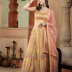 Stylum Women's Floral Printed Silk Blend Lehenga Dupatta with Blouse (LEHMUSTARDDONUT)