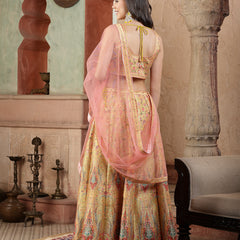 Stylum Women's Floral Printed Silk Blend Lehenga Dupatta with Blouse (LEHMUSTARDDONUT)