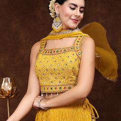 Stylum Women's Mustard Embroidered Georgette Lehenga & Blouse with Dupatta (LEHMUSTARDMANNAT)