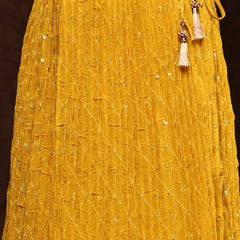 Stylum Women's Mustard Embroidered Georgette Lehenga & Blouse with Dupatta (LEHMUSTARDMANNAT)