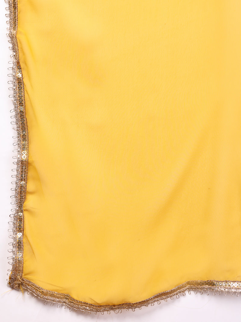 Stylum Women's Mustard Embroidered Georgette Lehenga & Blouse with Dupatta (LEHMUSTARDMANNAT)