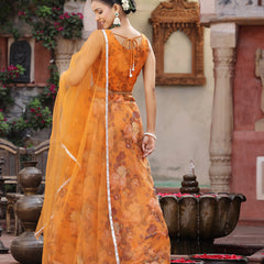 Stylum Women's Floral Printed & Embroidered Organza Lehenga Dupatta with Blouse (LEHORANGEBOOMER)