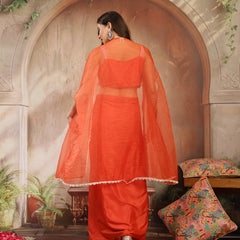 Stylum Women's Orange Solid & Embroidered Silk Draped Lehenga Choli With Shrug (LEHORANGEMIKA)