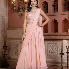 Stylum Women's Printed & Embroidered Georgette Draped Lehenga Saree with Blouse (LEHPEAHCOCO)