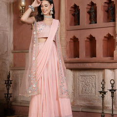 Stylum Women's Printed & Embroidered Georgette Draped Lehenga Saree with Blouse (LEHPEAHCOCO)