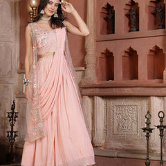 Stylum Women's Printed & Embroidered Georgette Draped Lehenga Saree with Blouse (LEHPEAHCOCO)