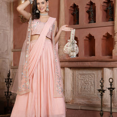 Stylum Women's Printed & Embroidered Georgette Draped Lehenga Saree with Blouse (LEHPEAHCOCO)