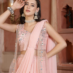 Stylum Women's Printed & Embroidered Georgette Draped Lehenga Saree with Blouse (LEHPEAHCOCO)