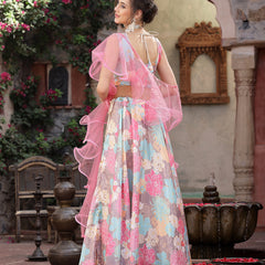 Stylum Women's Floral Printed Satin Lehenga Dupatta with Blouse (LEHPINKBAKER)