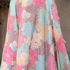 Stylum Women's Floral Printed Satin Lehenga Dupatta with Blouse (LEHPINKBAKER)