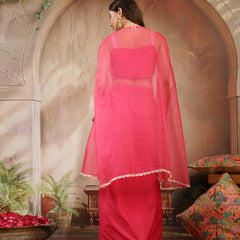 Stylum Women's Pink Solid & Embroidered Silk Draped Lehenga Choli With Shrug (LEHPINKMIKA)