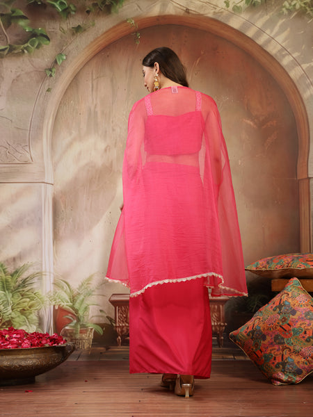Stylum Women's Pink Solid & Embroidered Silk Draped Lehenga Choli With Shrug (LEHPINKMIKA)