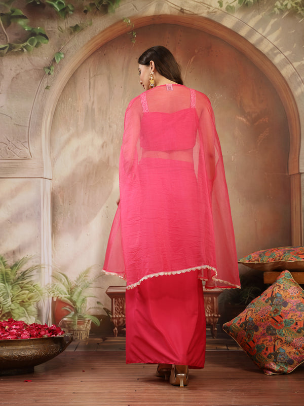 Stylum Women's Pink Solid & Embroidered Silk Draped Lehenga Choli With Shrug (LEHPINKMIKA)
