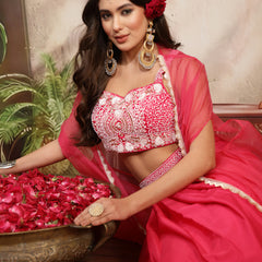 Stylum Women's Pink Solid & Embroidered Silk Draped Lehenga Choli With Shrug (LEHPINKMIKA)
