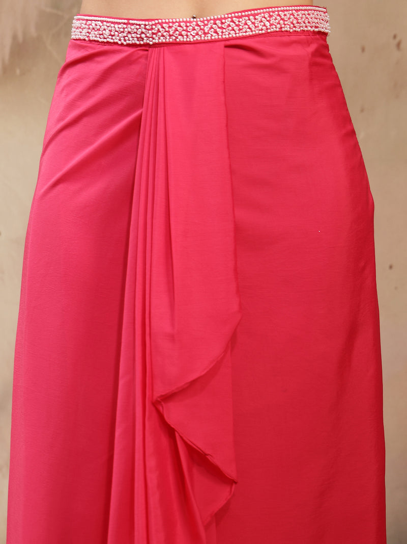 Stylum Women's Pink Solid & Embroidered Silk Draped Lehenga Choli With Shrug (LEHPINKMIKA)