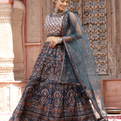 Stylum Women's Printed Silk Blend Lehenga Dupatta with Blouse (LEHTEALROCK)