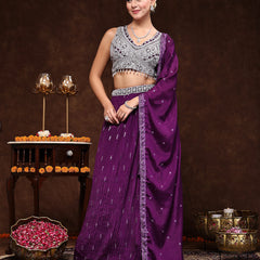Stylum Women's Violet Embroidered Georgette Lehenga & Blouse with Dupatta (LEHVOILRADO)
