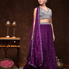 Stylum Women's Violet Embroidered Georgette Lehenga & Blouse with Dupatta (LEHVOILRADO)