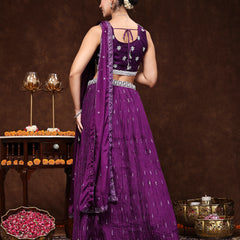 Stylum Women's Violet Embroidered Georgette Lehenga & Blouse with Dupatta (LEHVOILRADO)