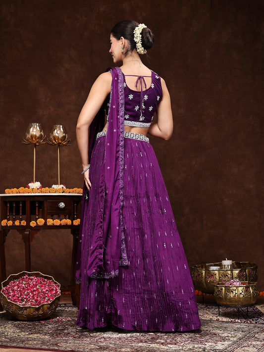 Stylum Women's Violet Embroidered Georgette Lehenga & Blouse with Dupatta (LEHVOILRADO)