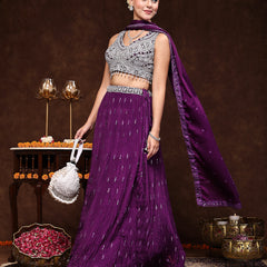 Stylum Women's Violet Embroidered Georgette Lehenga & Blouse with Dupatta (LEHVOILRADO)